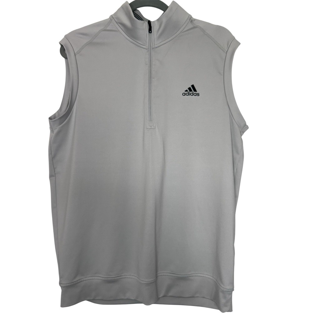 Adidas Golf Mens Medium Light Gray Quarter Zip Sleeveless Vest Pullover